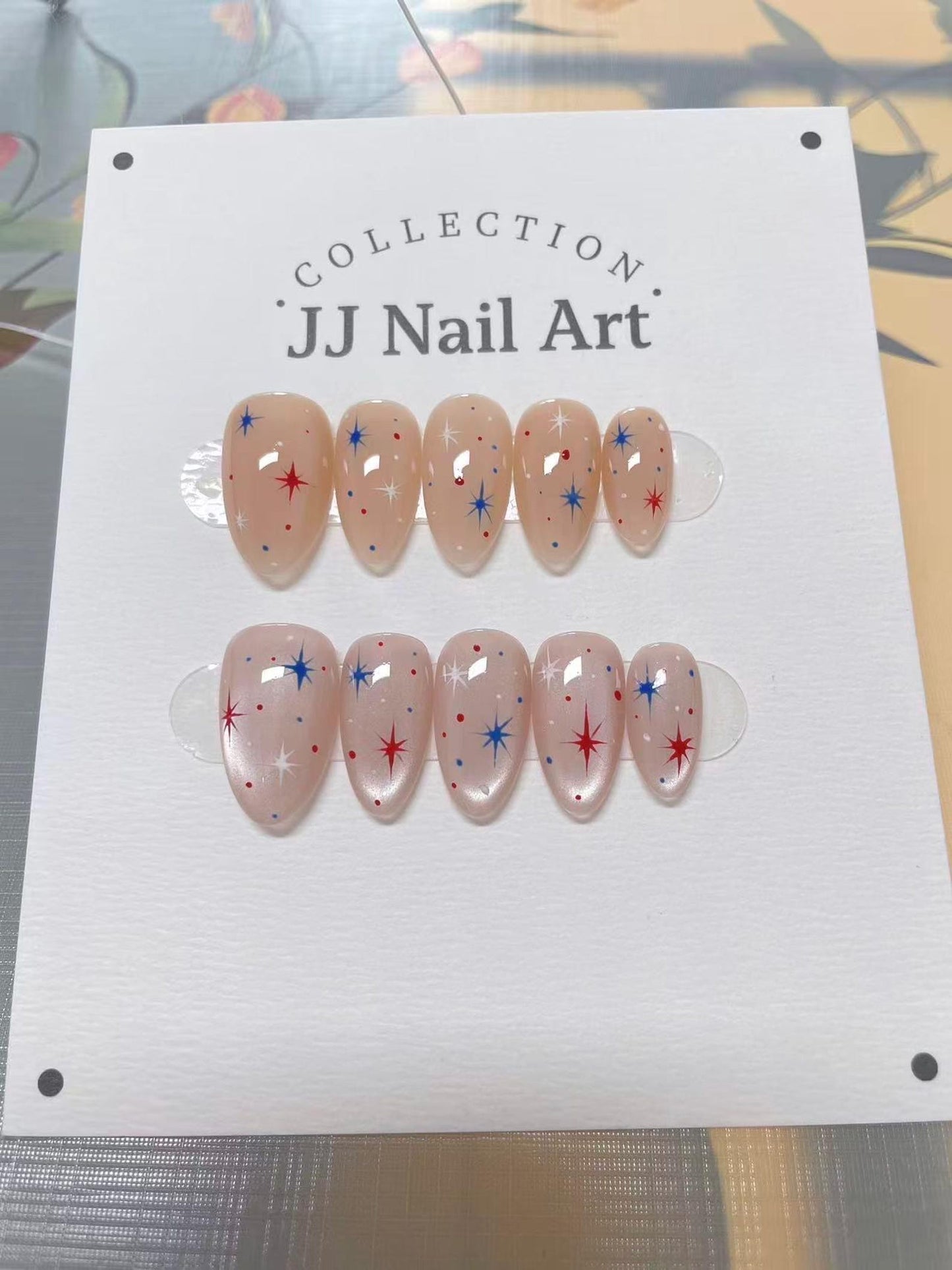 Celestial Sparkle Press-On Nails – Red & Blue Starburst Nail Art Set