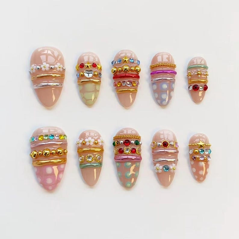 Luxury Candy Gem Press-On Nails – Handmade 3D Rhinestone Nail Set