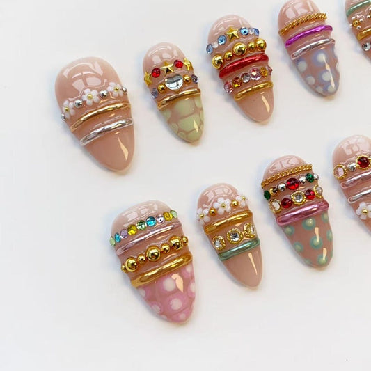 Luxury Candy Gem Press-On Nails – Handmade 3D Rhinestone Nail Set